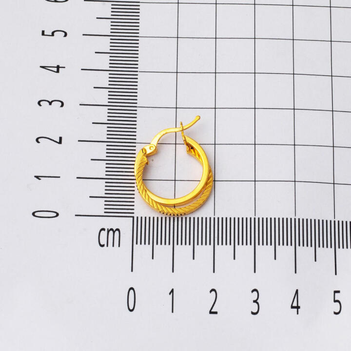 22 Ayar 2 cm. Çaplı Kalemli Halka Altın Küpe - 5