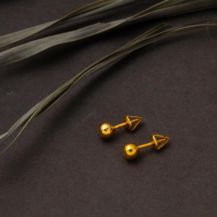 22 Ayar Altın Kalemli Top Küpe 5mm. - 4