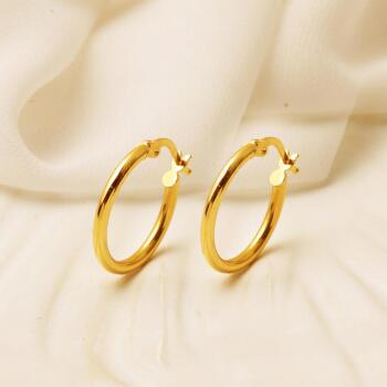 22 Ayar Klasik Halka Altın Küpe 2.5 cm - 4