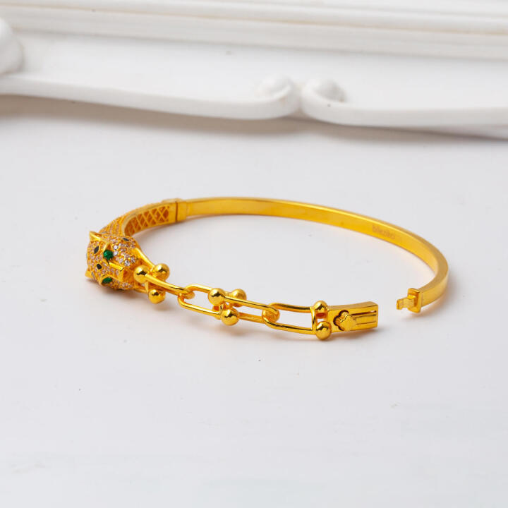 22 Ayar Tiffany Taşlı Puma Kelepçe Altın Bilezik - 3