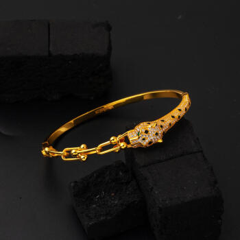 22 Ayar Tiffany Taşlı Puma Kelepçe Altın Bilezik - 4