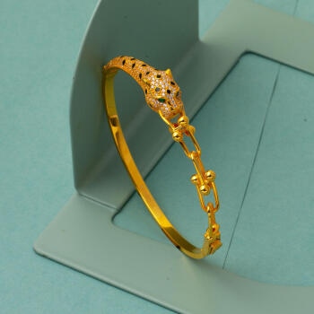 22 Ayar Tiffany Taşlı Puma Kelepçe Altın Bilezik - 6