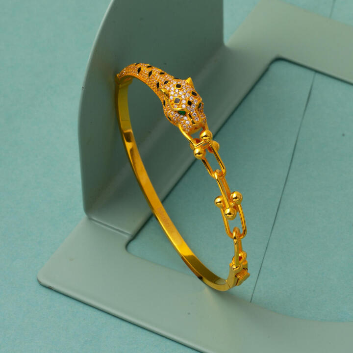 22 Ayar Tiffany Taşlı Puma Kelepçe Altın Bilezik - 6