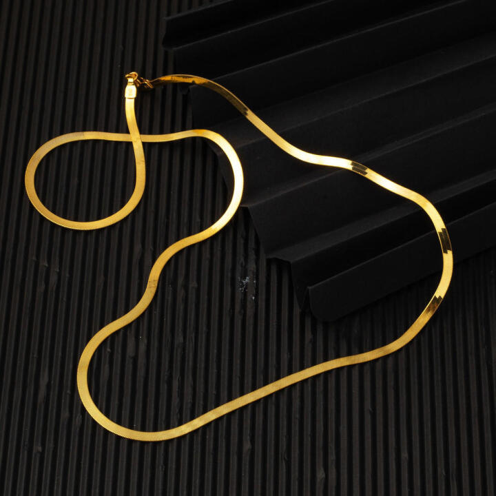 3 mm Enli 22 Ayar Altın Ezme Zincir Kolye 45 cm. - 3