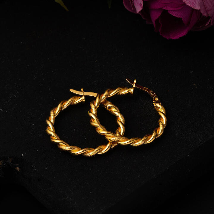Burgu 2 cm. Çaplı Halka 22 Ayar Altın Küpe - 4