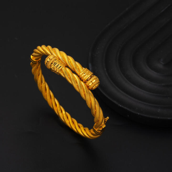 Burgulu 22 Ayar Altın Kelepçe Bilezik - 4