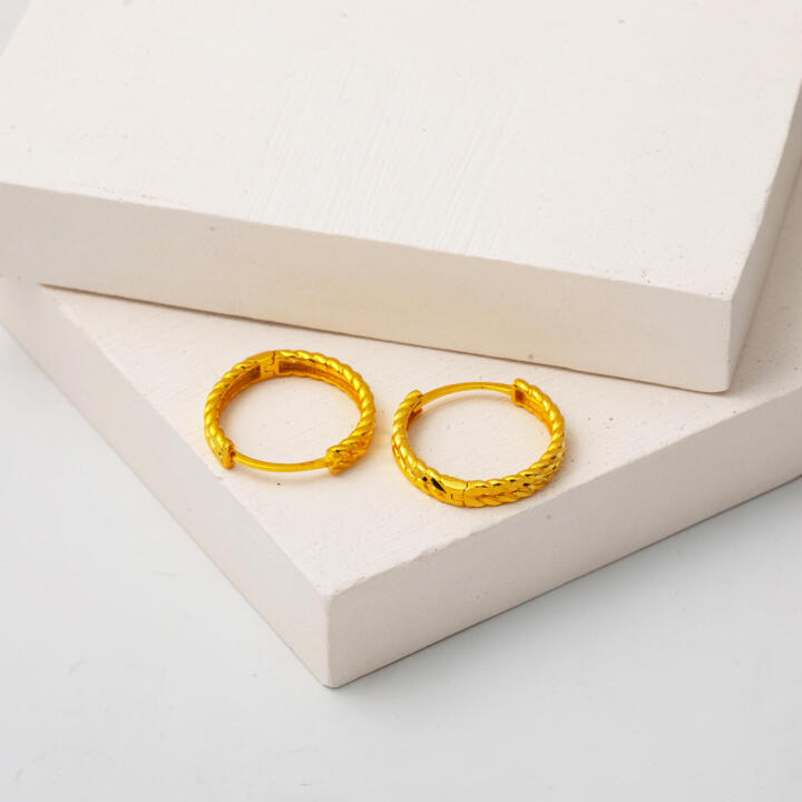 Burmalı 22 Ayar Altın Halka Küpe Büyük Boy - 3