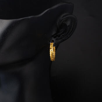 Burmalı 22 Ayar Altın Halka Küpe Büyük Boy - 4