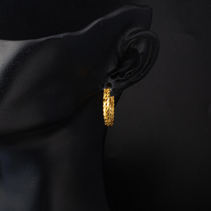 Burmalı 22 Ayar Altın Halka Küpe Büyük Boy - 4