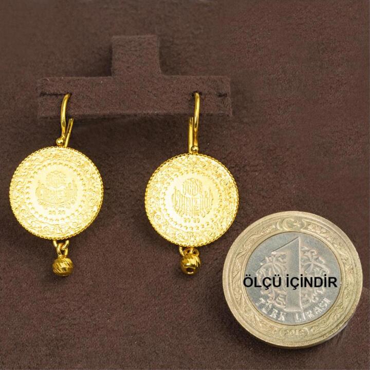 Çeyrek Altınlı Toplu 22 Ayar Altın Küpe - 4