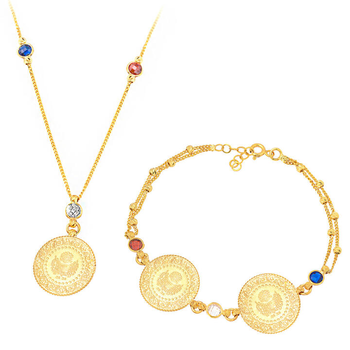 Çeyrekli Bileklikli Kolyeli 22 Ayar Set - 1