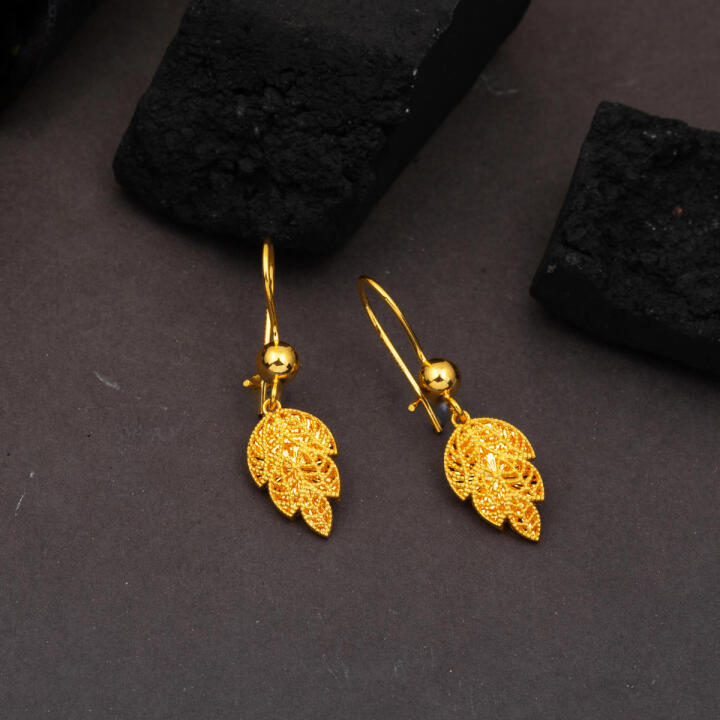 Defne Yaprağı 22 Ayar Altın Küpe - 4