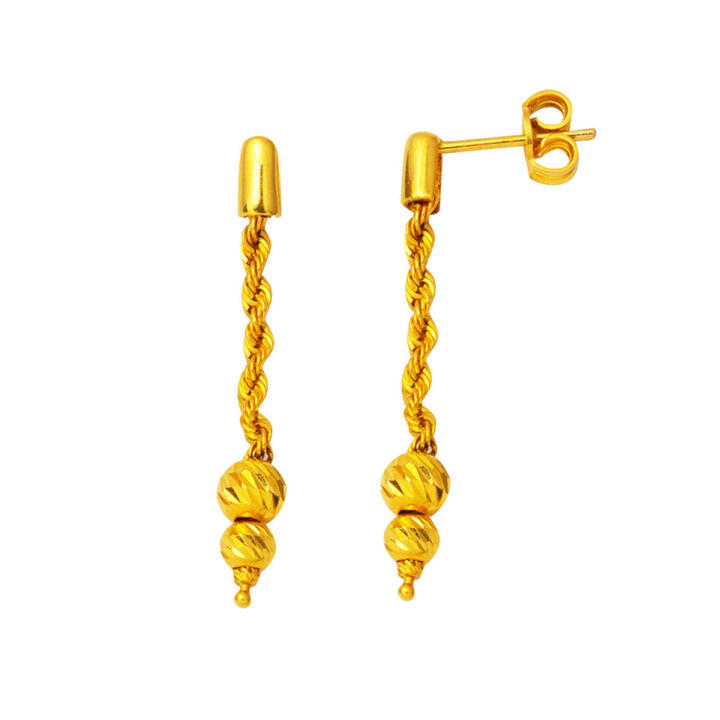 Dorika Sallantılı 22 Ayar Örgü Altın Küpe - 1