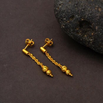 Dorika Sallantılı 22 Ayar Örgü Altın Küpe - 2