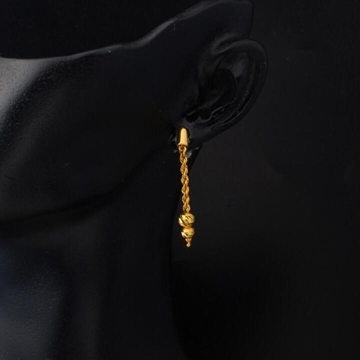 Dorika Sallantılı 22 Ayar Örgü Altın Küpe - 4