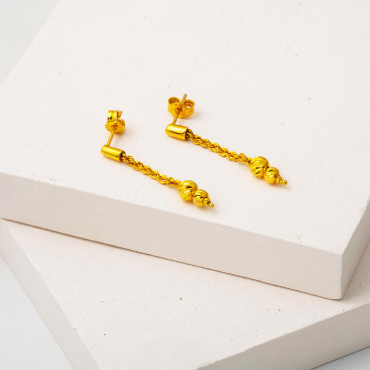 Dorika Sallantılı 22 Ayar Örgü Altın Küpe - 6