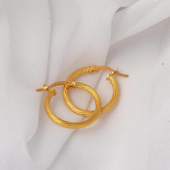 Halka 1,8 cm. Çaplı 22 Ayar Altın Küpe - 3