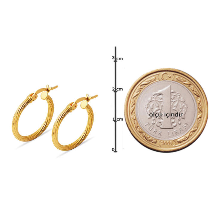 Halka 1,8 cm. Çaplı 22 Ayar Altın Küpe - 5