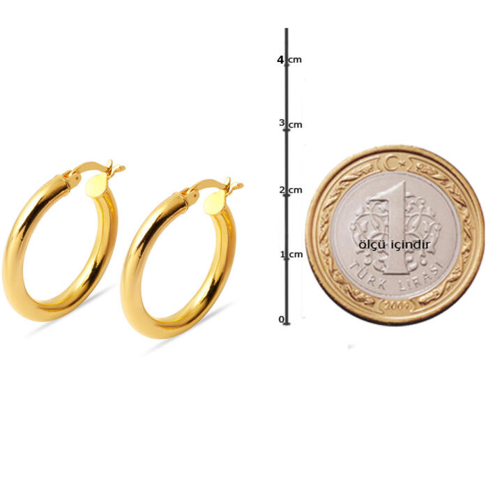 Halka 2,2 cm. Çaplı 22 Ayar Altın Küpe - 5