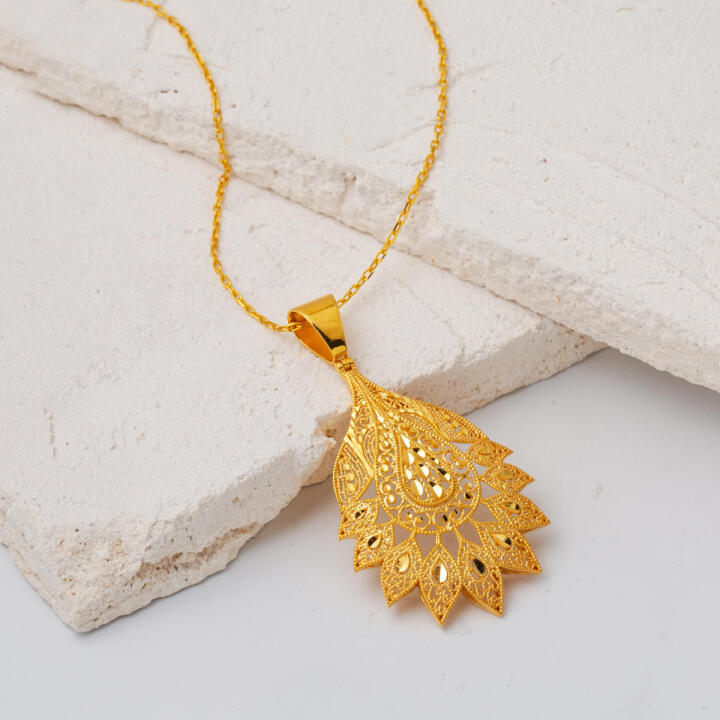 Hint Motifli 22 Ayar Altın Kolye - 3