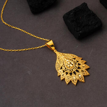 Hint Motifli 22 Ayar Altın Kolye - 4