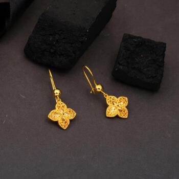 İşlemeli Zambak 22 Ayar Sallantılı Altın Küpe - 4