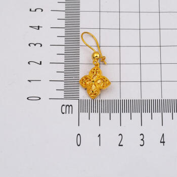 İşlemeli Zambak 22 Ayar Sallantılı Altın Küpe - 6