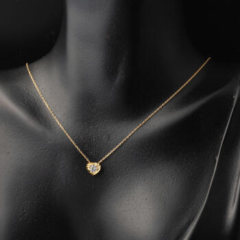 Kalp Tasarım Tektaşlı 22 Ayar Altın Kolye - 2