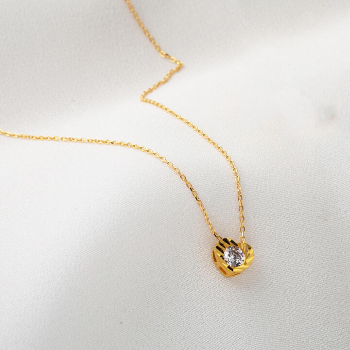 Kalp Tasarım Tektaşlı 22 Ayar Altın Kolye - 3