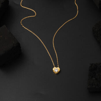 Kalp Tasarım Tektaşlı 22 Ayar Altın Kolye - 4