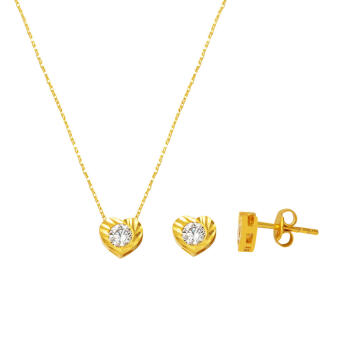 Kalp Tek Taşlı 22 Ayar Altın Takı Seti - Bilezikçi