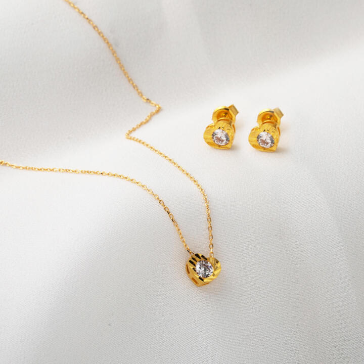 Kalp Tek Taşlı 22 Ayar Altın Takı Seti - 2