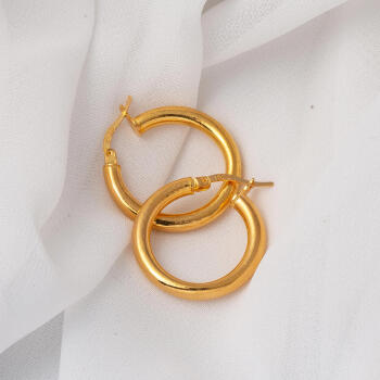 Klasik 2 cm. Çaplı 22 Ayar Halka Küpe - 3