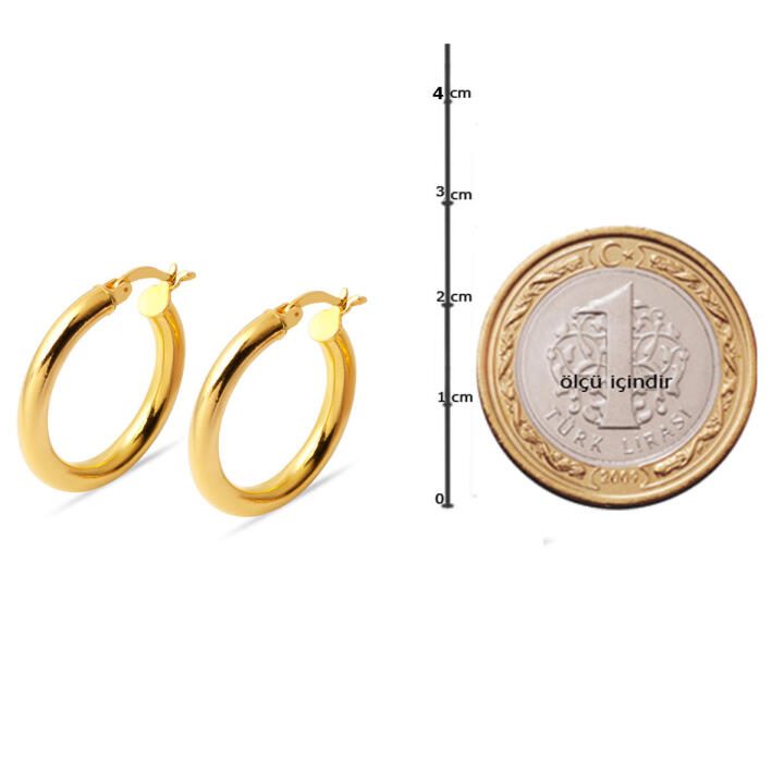 Klasik 2 cm. Çaplı 22 Ayar Halka Küpe - 5
