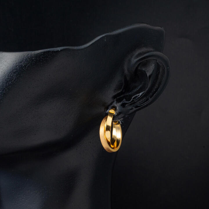 Kumlu Model Çift Halkalı 22 Ayar Altın Küpe - 2