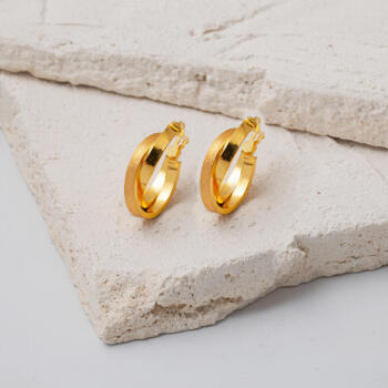 Kumlu Model Çift Halkalı 22 Ayar Altın Küpe - 3