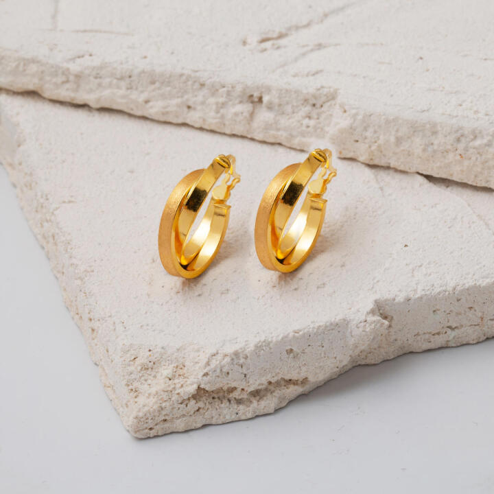 Kumlu Model Çift Halkalı 22 Ayar Altın Küpe - 3