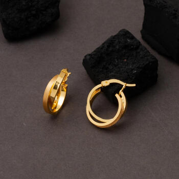 Kumlu Model Çift Halkalı 22 Ayar Altın Küpe - 4