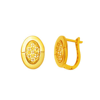 Oval Yaşam Çiçeği 22 Ayar Altın Küpe - Bilezikçi