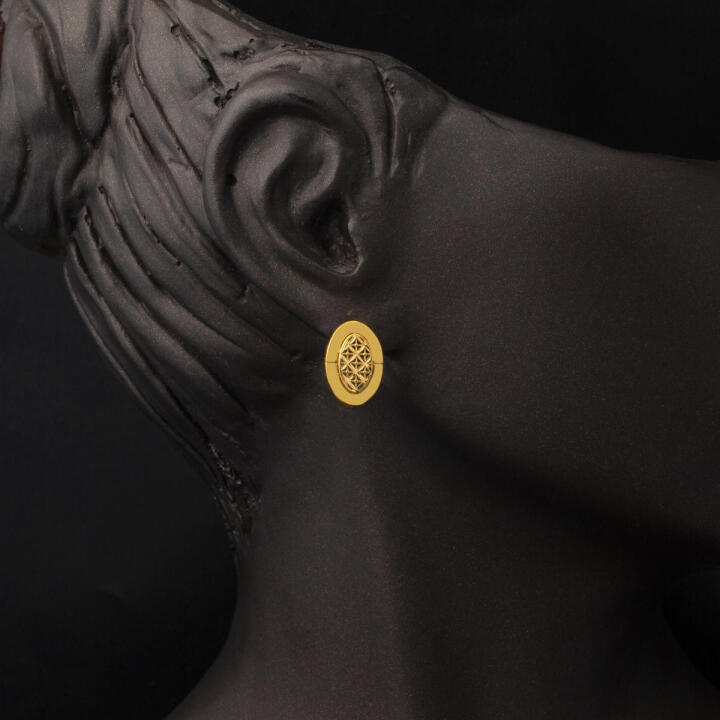 Oval Yaşam Çiçeği 22 Ayar Altın Küpe - 2