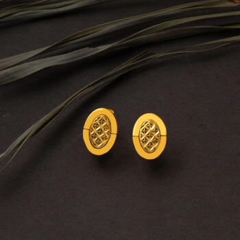 Oval Yaşam Çiçeği 22 Ayar Altın Küpe - 4