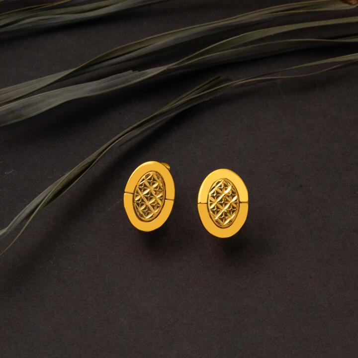 Oval Yaşam Çiçeği 22 Ayar Altın Küpe - 4