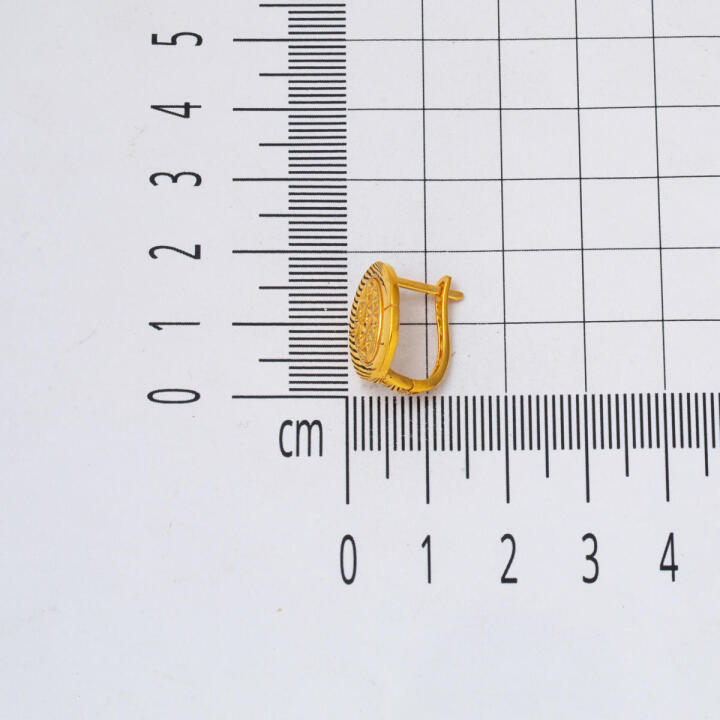 Oval Yaşam Çiçeği 22 Ayar Altın Küpe - 6