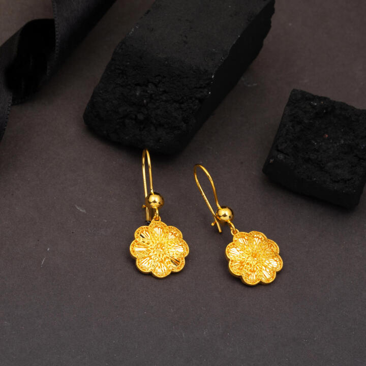 Papatya Işıltısı Altın Küpe 22 Ayar - 4