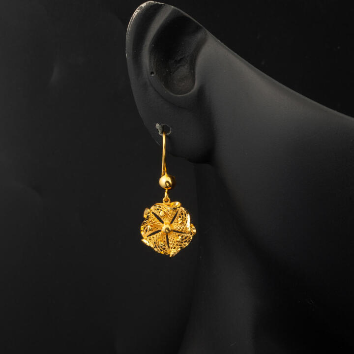 Telkari İşlemeli 22 Ayar Altın Sallantılı Küpe - 2