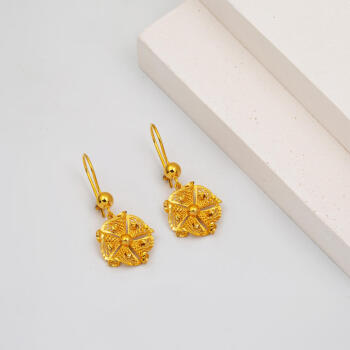 Telkari İşlemeli 22 Ayar Altın Sallantılı Küpe - 3