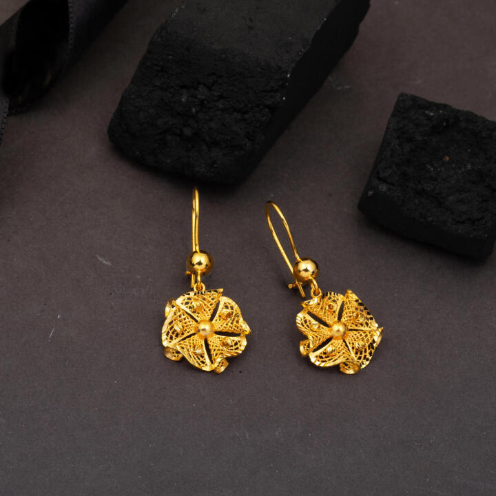 Telkari İşlemeli 22 Ayar Altın Sallantılı Küpe - 4