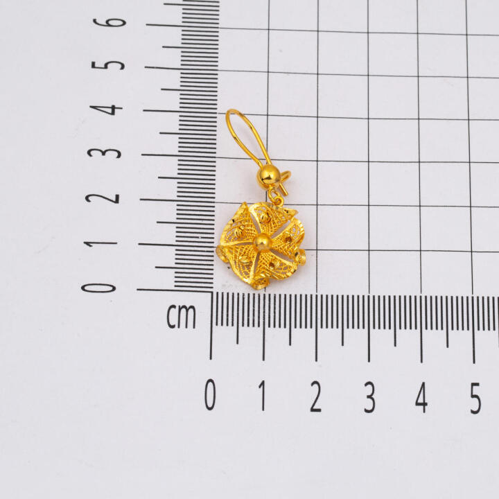 Telkari İşlemeli 22 Ayar Altın Sallantılı Küpe - 6