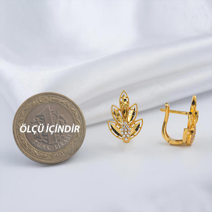 Yaprak 22 Ayar Altın Küpe - 3