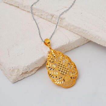 Yaprak Tasarım 22 Ayar Altın Kolye Ucu - 3